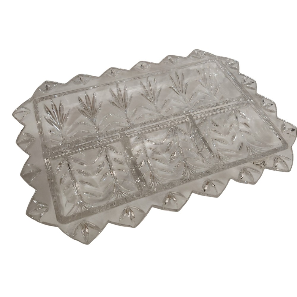 Crystal Divided Relish Tray Rectangular 4 Section Poland Cut Glass‎